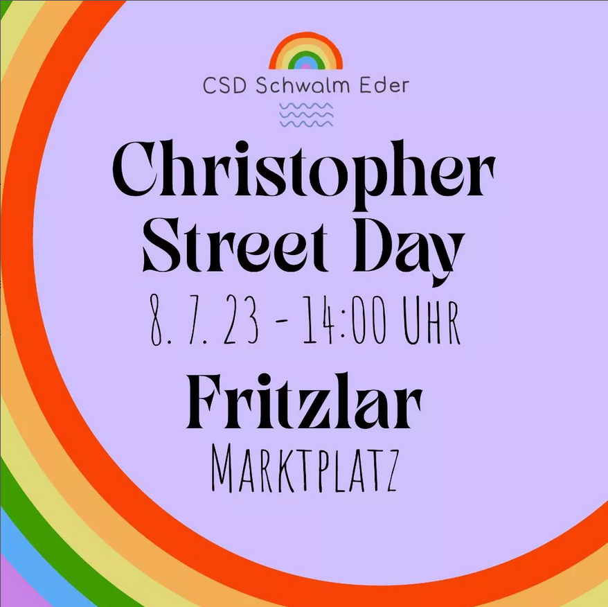 CSD Fritzlar 8. Juli 2023 Marktplatz Fritzlar 14:00 Uhr