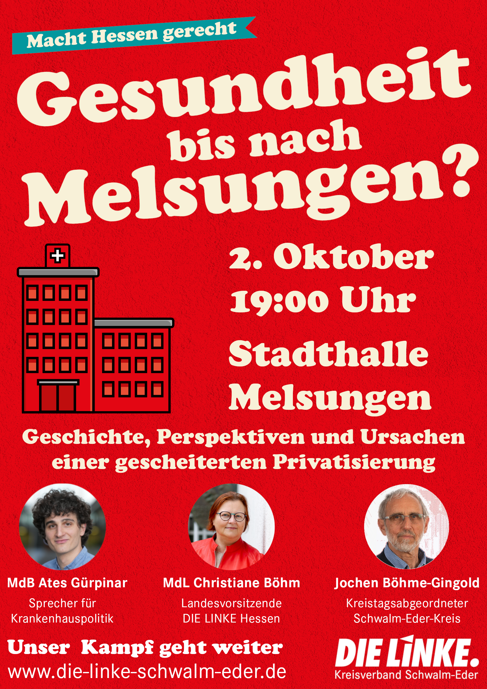 Gesundheit bis nach Melsungen: 2.10. 19:00 Uhr Stadthalle Melsungen