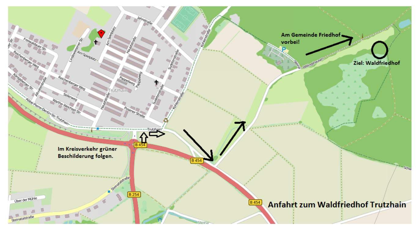 Wegbeschreibung Trutzhain Waldfriedhof